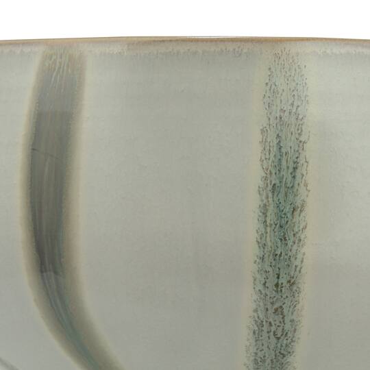 Hello Honey® 10" Cream & Green Reactive Glaze Stripes Hand-Painted Stoneware Bowl
